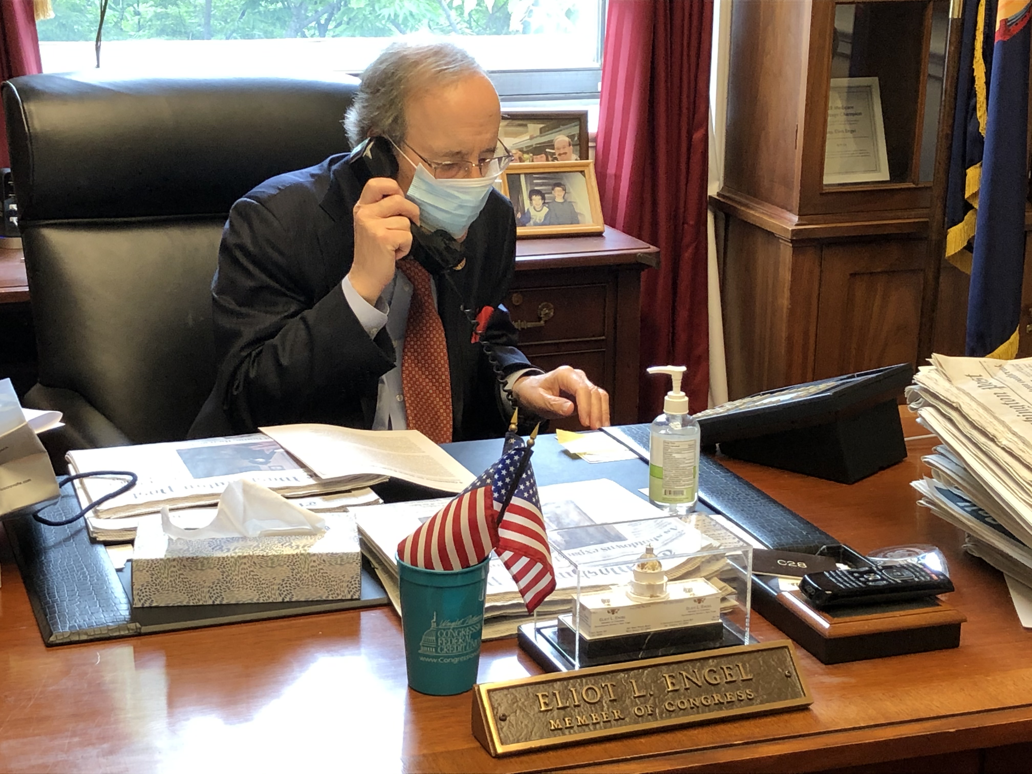 Rep. Eliot Engel in his mask.